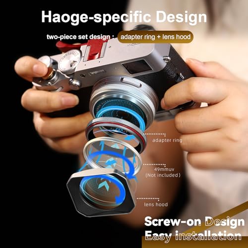 Haoge Square Metal Lens Hood for Fujifilm X100VI Fuji X100V X100F X100T X100S X70 Fuji Photo Camera Accessories Silver with 49mm Uv Filter Adapter Ring LH-X1006S