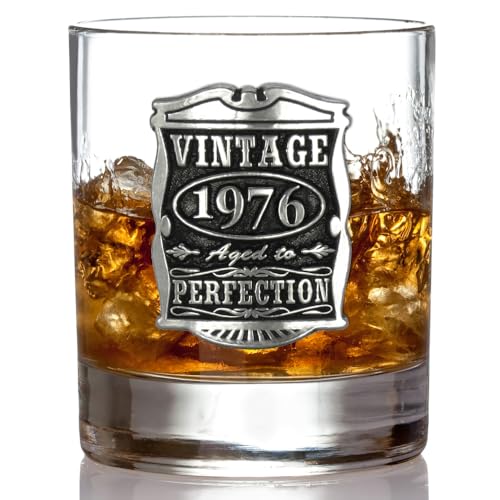 English Pewter Company Vintage Years 1976 50th Birthday or Anniversary Old Fashioned Whisky Rocks Glass Tumbler - Unique Gift Idea For Men [VIN003]