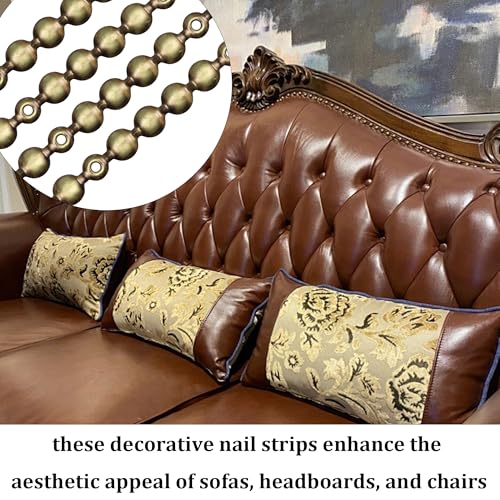 Bociloy 1-meter brass upholstery tack strips with single tacks for sofa, headboard, chair, and furniture trim