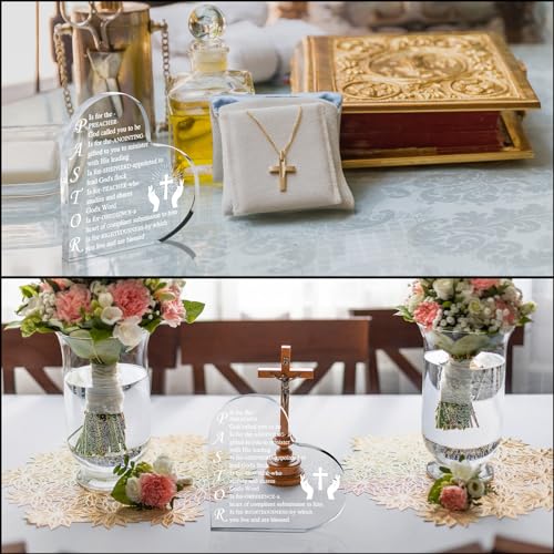RattanView Pastor Appreciation Gift Acrylic Heart Desk Sign Religious Decor Pastor Gifts