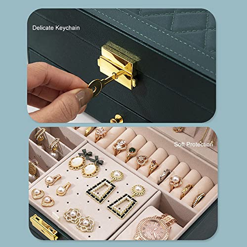GUOER Jewelry Box for Women Girls, Two Layers Jewelry Organizer Green