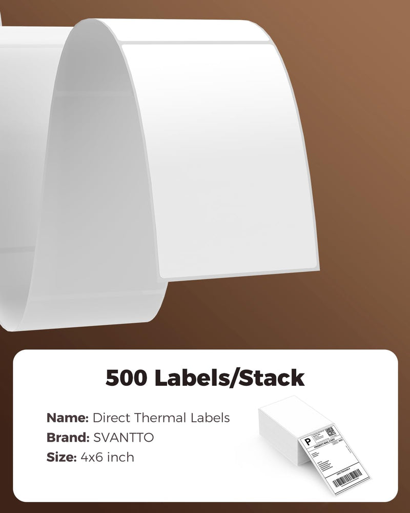 SVANTTO 4x6 Thermal Labels, Strong Adhesive and Perforated Shipping Labels, Thermal Printer Labels for Mailing Postage Address（500Pcs/Stack） 500 Labels