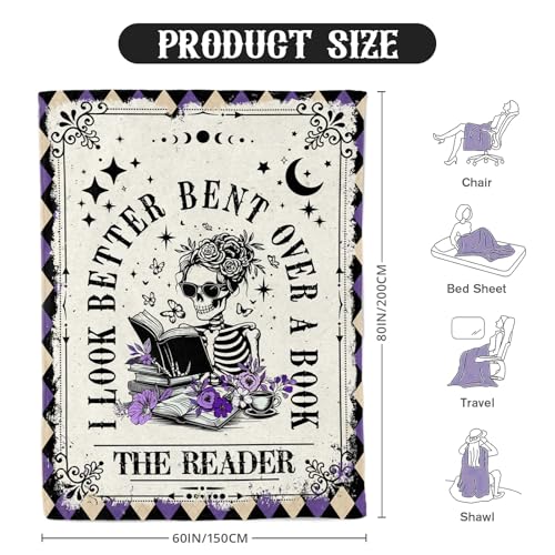 Book Lovers Gifts, Smutty Book Lover Gifts for Women, Reading Blanket 60x80 Skeleton-purple 60"x80"