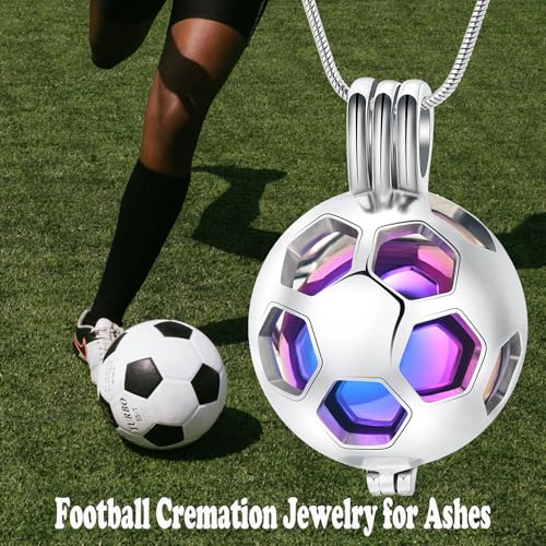 Hearbeingt Hollow Soccer Urn Necklaces for Ashes Football Cremation Jewelry Colorful