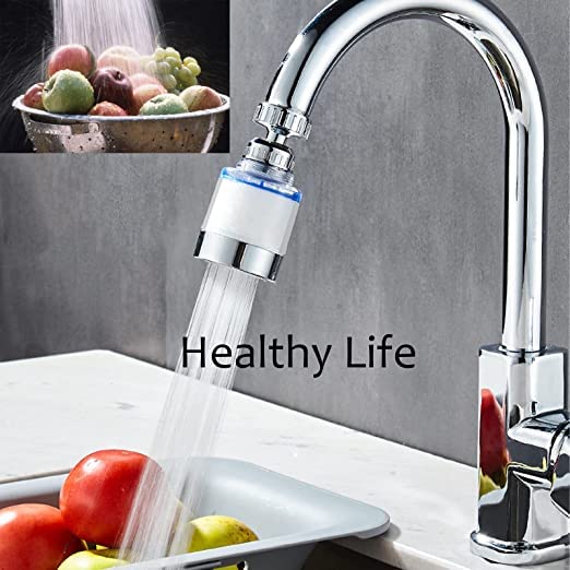 [Australia - AusPower] - Pack of 2 Water Filters for Tap, 360° Tap Filter, Water Filter Tap with 10 Pieces Interchangeable Cotton Filter Element, Tap Descaler Attachment for Kitchen, Sink, Home Bathroom blue 