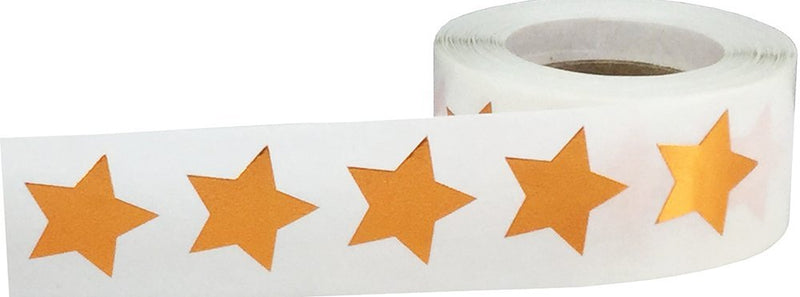 Metallic Bronze Star Shape Stickers – 1 Inch Adhesive Labels, 500 Total Stickers Per Roll Made from Metallic Plastic Material for Rewards, Crafts, Decorations, and Packaging – Made in the USA