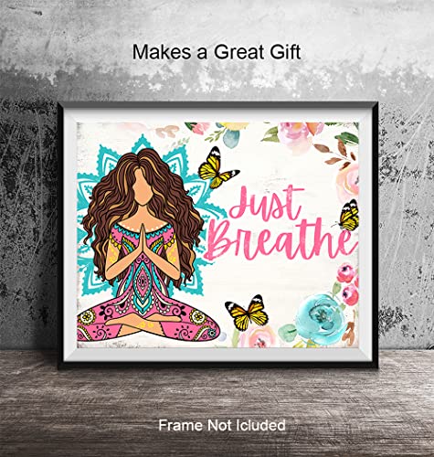 Just Breathe Wall Art - Boho-chic Wall Art for Women - Hippie Zen Artwork - Positive Spiritual Inspirational New Age Gift - Spa Decor - Shabby chic Namaste Yoga Picture Print UNFRAMED 8x10