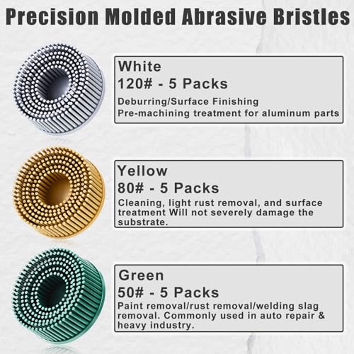 Lanties 2-inch 80-grit yellow bristle discs, 5-pack for coating removal