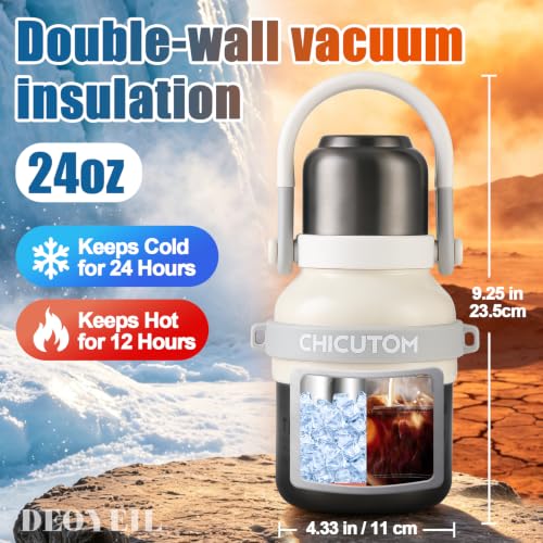 24 oz Tote Water Insulated Bottle with Straw and Carry Handle & strap Starlight Silver