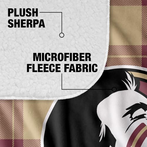 LOGOVISION Florida State University Campus Plaid Spirit Silky Touch Sherpa Back Super Soft Throw Blanket 50"x60" 50" x 60"