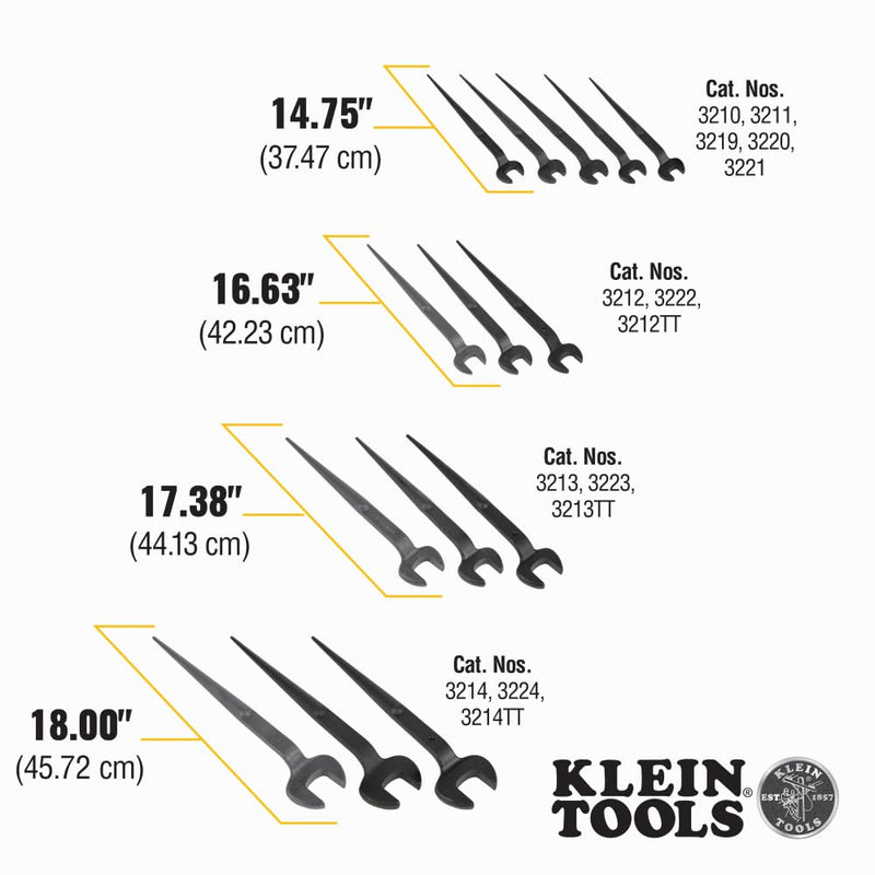 KLEIN TOOLS 3222 Construction Spud Wrench, Made in USA, 1-1/8-Inch Nominal Opening, 3/4-Inch Bolt for U.S. Regular Nut 1 to 1/4-Inch Taper