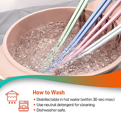 Long Silicone Cooking Chopsticks 12 Inch, 3 Pairs Pink Green Grey 3 Color Set