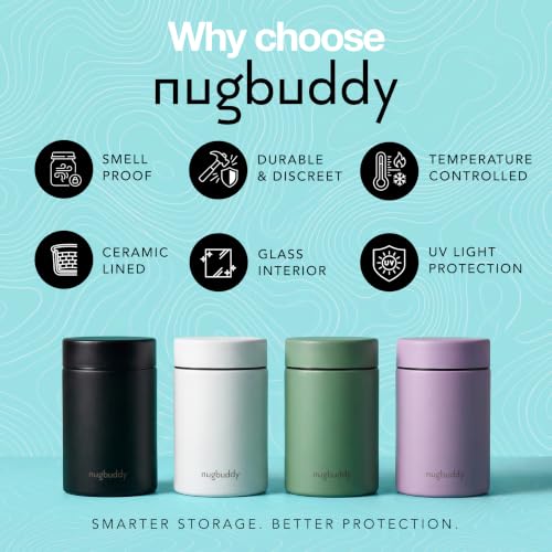 Nugbuddy Airtight Storage Container - Vacuum Sealed Insulated w Nested Glass Jar - UV Protection, Temperature Controlled Stainless - Stays Fresh - Whiteboard Finish w Marker Included - 300 ml (3/4 Oz) Mint