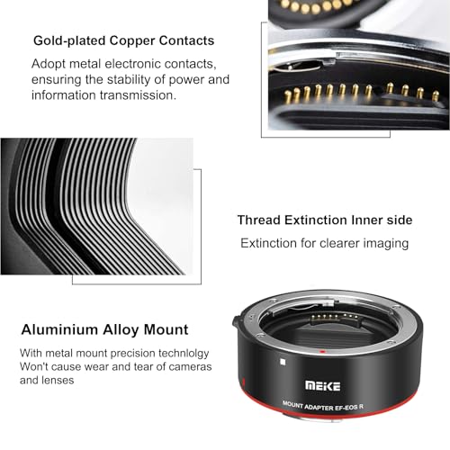 Meike Metal Lens Adapter EF-EOSR Auto-Focus Mount Converter for Canon EF/EF-S Lens to EOS-R EOS-RP R5 R6 R7 R10 C70 and RED Komodo Cameras MK-EFTR-A