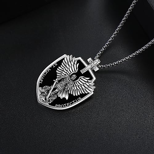 Sterling Silver Four Way Cross/Saint Christopher/Memento Mori Necklace for Men - Religious Jewelry Gift St Michael 3