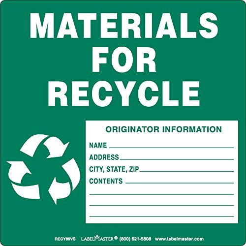 Labelmaster RECY89VS Materials for Recycle Label with Originator Info, Stock PVCF (Pack of 100)