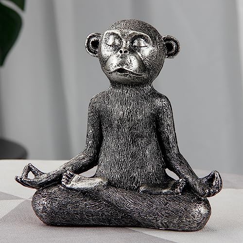 Monkey Meditation Yoga Decor Zen Monkey Statue for Home Office Decoration Silver