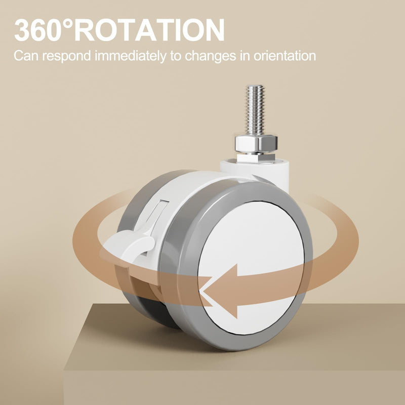 [Australia - AusPower] - JOY worker Lockable Stem Caster Wheels Set of 4, Metric M8 Nylon Threaded Swivel Caster, 2.5 Inch Stem Casters Replacement for Standing Desk & Mobile Desk, Each Load Capacity 110lbs, White 
