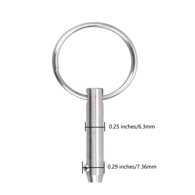8 PCS Quick Release Pins Bimini Top Pins, Diameter 1/4"(6.3mm), Overall Length 1.5"(38mm), Usable Length 1"(25.4mm), Marine 316 Stainless Steel 8 Pieces