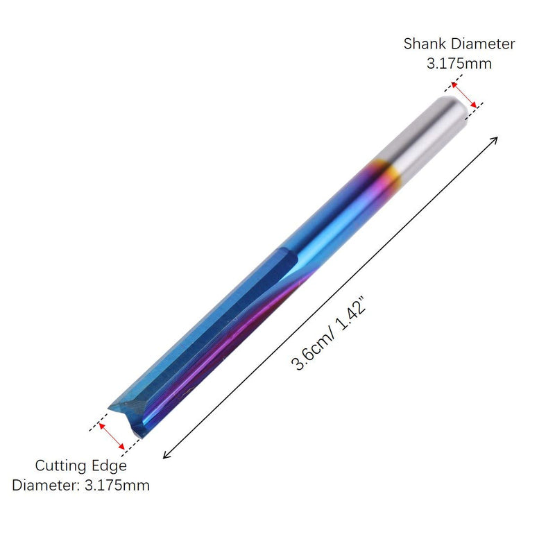10pcs 1/8" 2-Flute Straight CNC Router Bits End Mill, 1/8” Shank Nano Blue Coating Milling Cutter for Engraving Machine Wood Plastics PVC Drilling