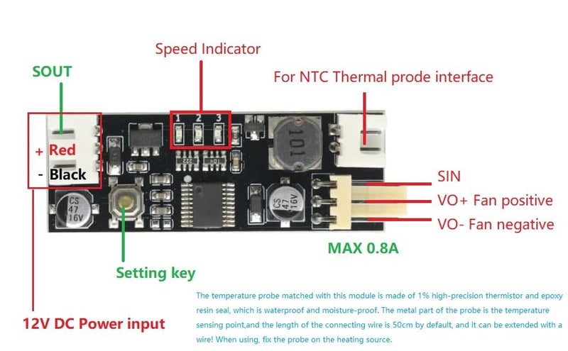 [Australia - AusPower] - Single 12V 0.8A DC PWM 2-3 Wire Fan Temperature Control Speed Controller Chassis Computer Noise Reduction Module Board 