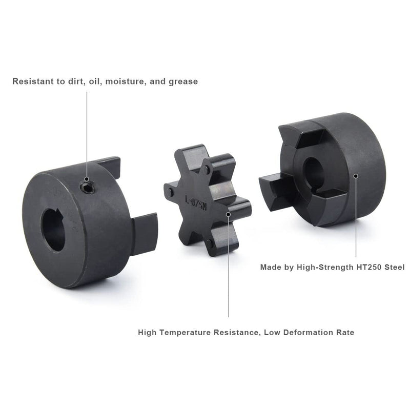 1/2" to 5/8" L075 Flexible 3-Piece L-Jaw Coupling Set & Buna-N NBR Rubber Spider for Log Wood Splitter