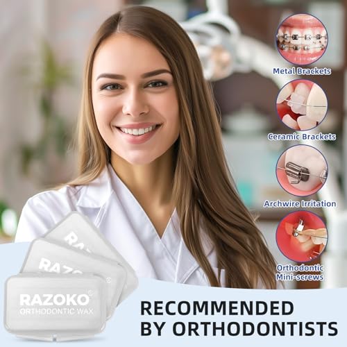 RAZOKO Braces Wax - Pre Cut Strong Adhesion Toothwax 750 Pieces Food Grade Comfortable Protection for Kids & Adults Portable Travel Case Fragrance Free White fragrance-free 750 Stücke