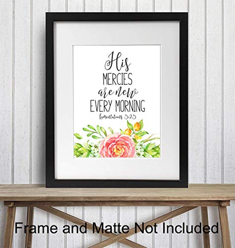 His Mercies Are New Every Morning Christian Bible Verse Wall Art Print - Religious Scripture Home or Church Decor - Inspirational Gift for Pastor, Minister, Men, Women - 8x10 Poster Picture