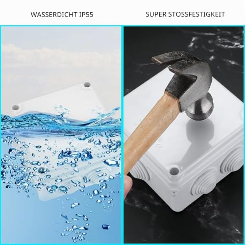 Pack of 2 Surface-Mounted Junction Box, Surface-Mounted, Junction Box, Outdoor Waterproof IP65, Junction Box, Distribution Box, Outdoor Waterproof, Electrical Box, Electric Project Housing (White, 100