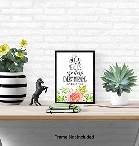 His Mercies Are New Every Morning Christian Bible Verse Wall Art Print - Religious Scripture Home or Church Decor - Inspirational Gift for Pastor, Minister, Men, Women - 8x10 Poster Picture