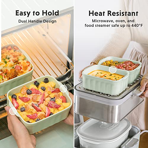 BUYDEEM ceramic bento box with lid, 28 oz, cozy greenish color, ideal for food storage and meal prep.