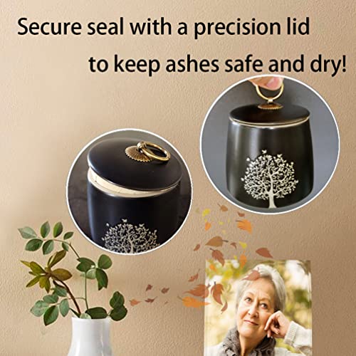 LitLife Small Cremation Urns - Tree of Life Black Ceramic Keepsake Memorial Box for Human Ashes & Pet Remains