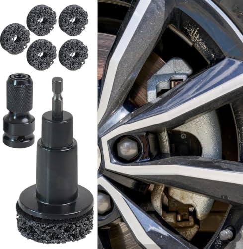 7 Piece Wheel Hub Grinder Set with 5 Sanding Discs, Wheel Bolt Cleaning Tool for Quick Rust Removal, Suitable for 1/2 Inch Impact Wrench and Cordless Screwdriver