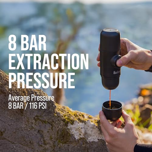 Wacaco Minipresso GR, Portable Espresso Machine, Compatible Ground Coffee, Hand Coffee Maker, Travel Gadgets, Manually Operated, Perfect for Camping, Hiking Black