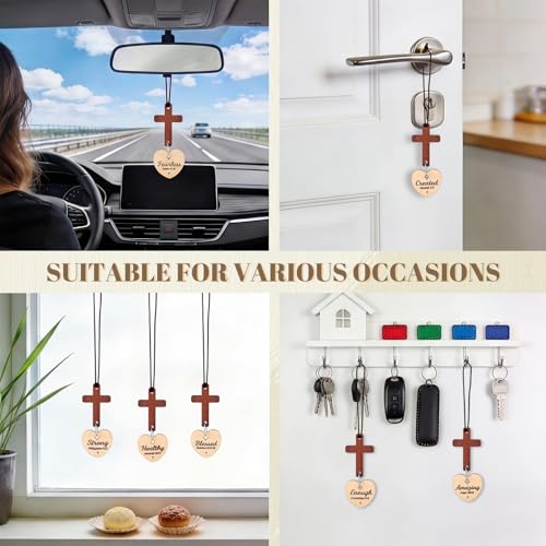 Novabright 12 Pcs Christian Gifts Bulk Heart Cross for Car Mirror Hanger