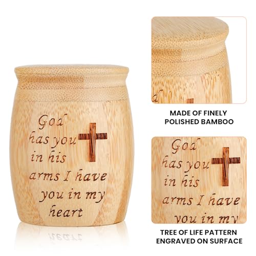 Small Urns for Human Ashes Set of 1, Made of Bamboo, Mini Keepsake Cremation Urn with Tree of Life Pattern Engraved, for Made Female Adult Pets, 1.8" W x 2.4" H Cross Pattern