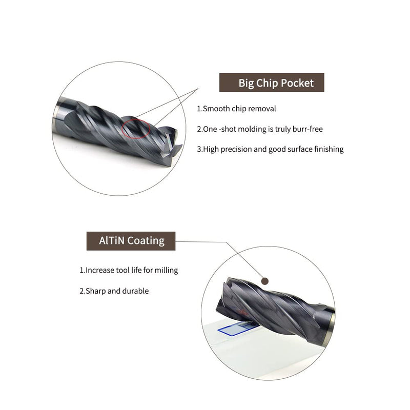 Carbide Square End Mill for Alloy Steels/Hardened Steels, 1/16" End Mill Bits, 4 Flute HRC 55 Deg AlTiN Coating, CNC Router Bits (4 Pcs) 1/16" (4 Pcs)