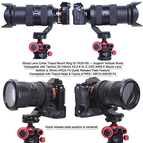iShoot Metal Lens Collar Tripod Mount Ring Compatible with Tamron 35-150mm f/2-2.8 Di III VXD A058 E Mount, Lens Support Holder Bracket Bottom is Arca-Swiss Fit Quick Release Plate Dovetail Groove