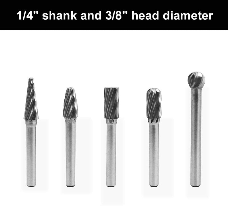 5 PCS Glaziers' diamonds 1/4" Shank Carbide Burrs Hand Tools for Aluminum Metal Carving Polishing Engraving Drilling in Plastic Box onesize Carbide Burrs for Aluminum