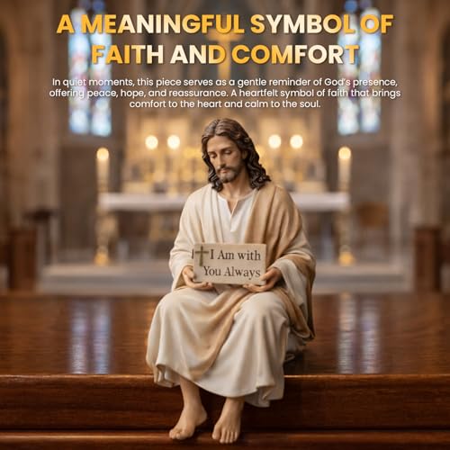 AUOBAG Jesus Desk Figurines for Computer Monitor & Dashboard Decorations, Religious Jesus Figures Decor for Home, I Am with You Always (1PC · Small) 1pc · Small