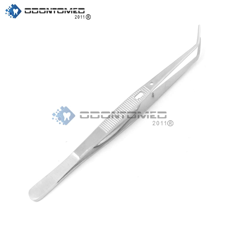 [Australia - AusPower] - OdontoMed2011® Dental College Tweezer Serrated With Lock College Plier Stainless Steel With Curved Serrated Tip Multipurpose Forceps for Oral Care Denture Teeth Cleaning 