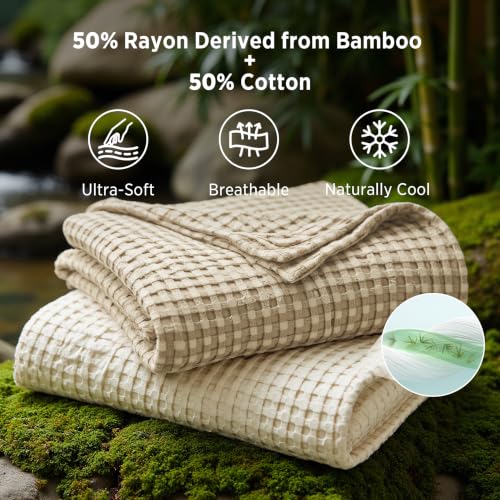 Bedsure Cooling Waffle Blanket for Hot Sleepers, Warm Taupe, Throw XL 02 - Warm Taupe Throw XL (50" X 70")