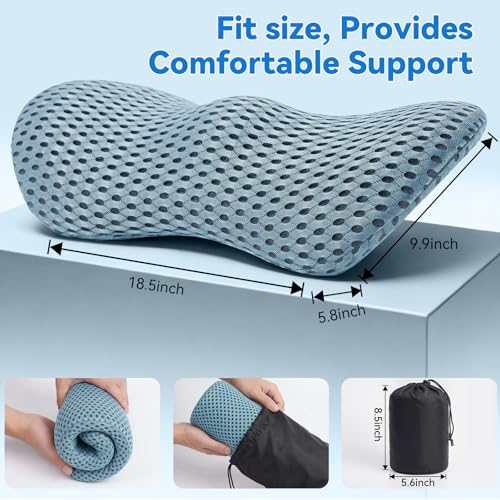 Lumbar Support Pillow, Memory Foam Lumbar Pillow for Office Chair and Car Seat, Back Pillow for Lower Back Pain Relief, Back Support Pillow for Sitting, Driving, Traveling (Blue) Blue