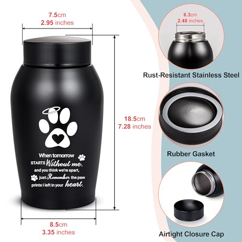Pet Urns for Dogs Ashes - Paw Print Cremation Jewellery Black Memorial Keepsake Urn, Remembrance for Pet Loss When tomorrow starts without me