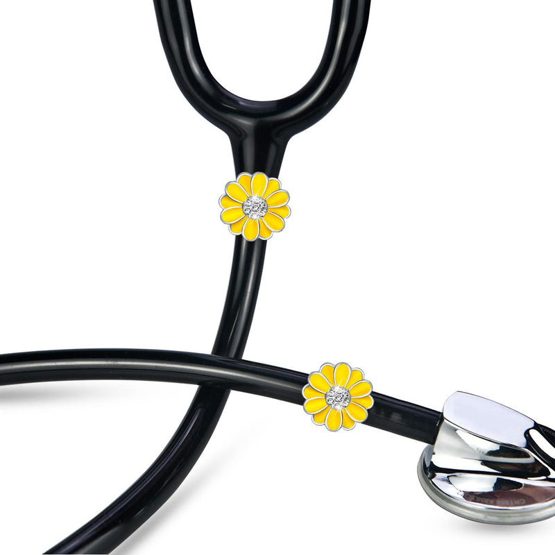[Australia - AusPower] - 2 Pack Sunflower Bling Stethoscope Charms, Unique Stethoscope Id Name Tag for Doctor Nurse Christmas Gift 