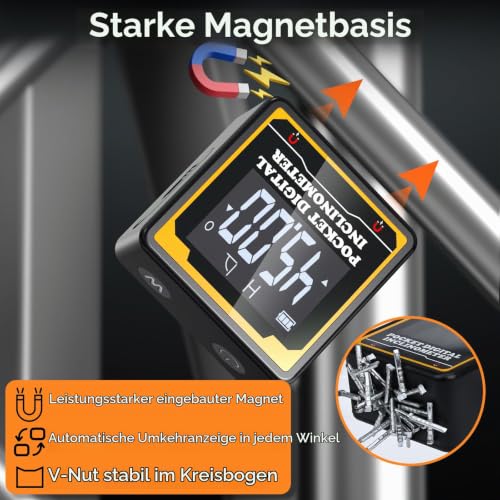 Preciva Digital Spirit Level, Four-Sided Magnetic, IP54 Waterproof Inclinometer, Protractor, Type C Interface, Suitable for Carpentry, Construction, DIY