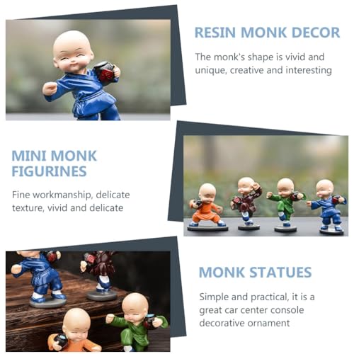 Abaodam Mini Monk Figurines Resin Car Dash Ornament for Center Console and Home Decor Vivid Monk Statue Set of 4 3.14 X 2.44 X 1.18 in