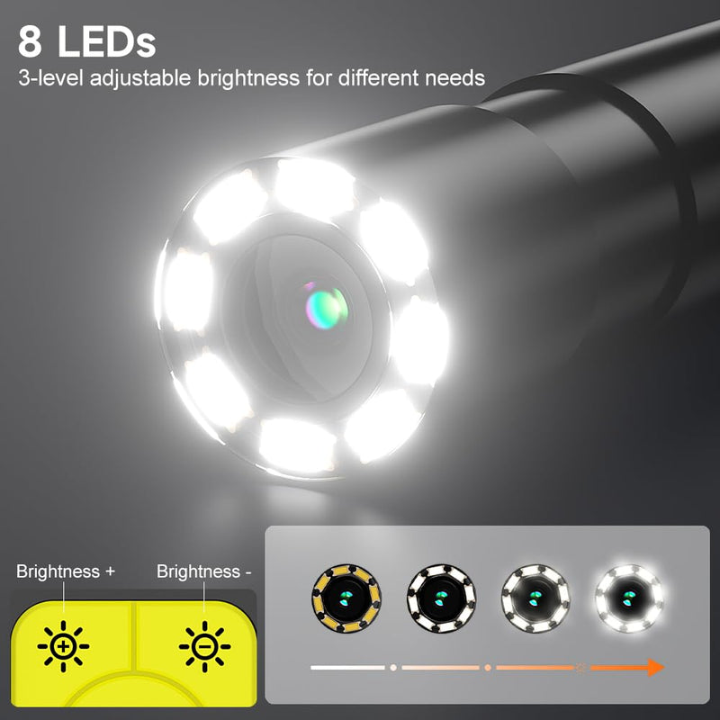 [Australia - AusPower] - Borescope Camera with Light, 1080P HD Endoscope with 8 Adjustable LEDs, 4.3" Inspection Camera with 16.4ft Semi-Rigid Cable, 8mm IP67 Waterproof Lens-Father's Day Gift&Cool Gadgets for Men Single Lens 