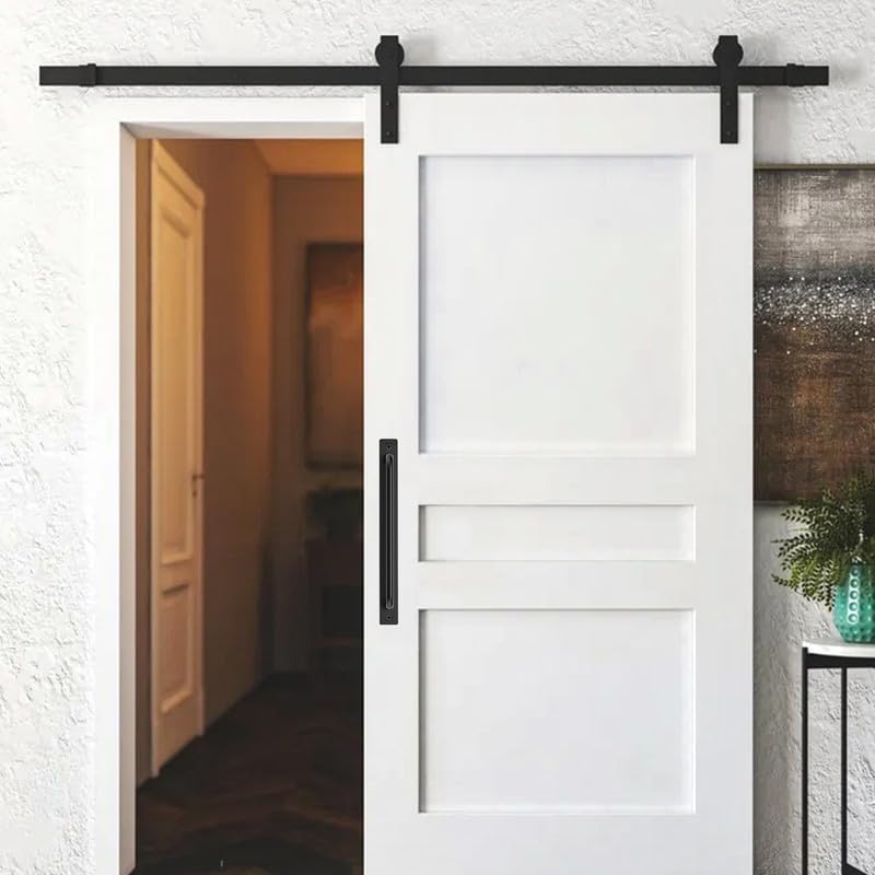 Ravinte Barn Door Handles 8 Pack Sliding Door Handle 8.8" Hole Center Barn Door Handles Black Cabinet Handles Door Pull Handle Zinc Alloy Door Pulls with Plate for Sliding Closet Door Handle 8.8 In Hole Center
