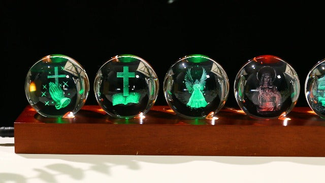 YWHL Religious Christian Gifts for Women Men, 3D Crystal Religious Ball Religious Balls + Colorful Lights (Dark Base)